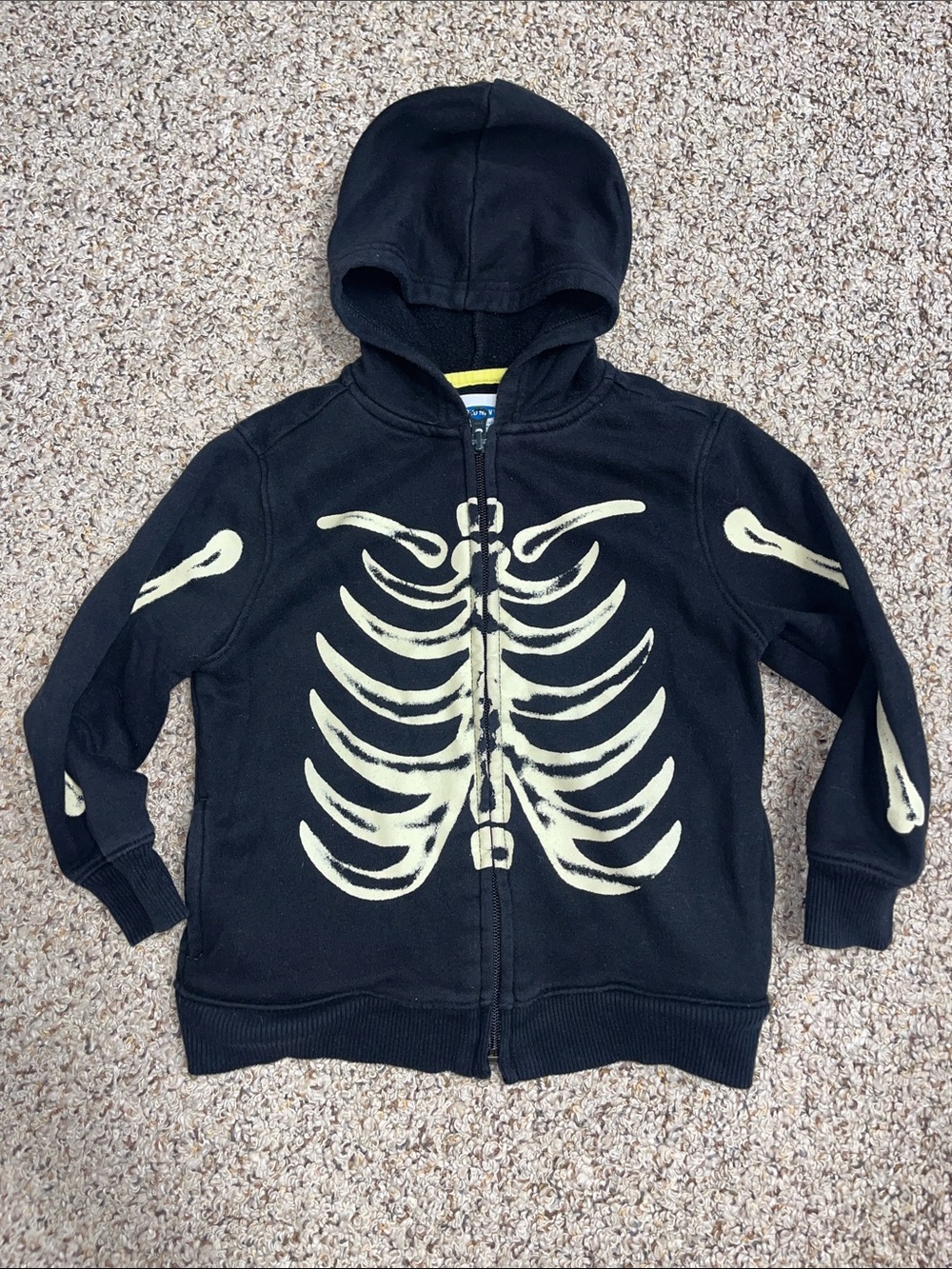 Kids Black Hooded Zip-Up Sweatshirt with Skeleton Graphic